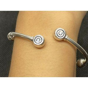 CHAM 925 Sterling Silver - Etched Spiral Detail Ball Bead Cuff Bracelet